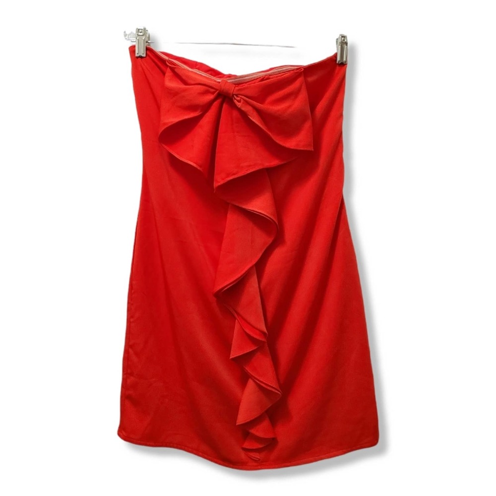 Vintage Gianni Bini Red Bow Ruffle Strapless Mini Tube Dress Cherry Red Size L